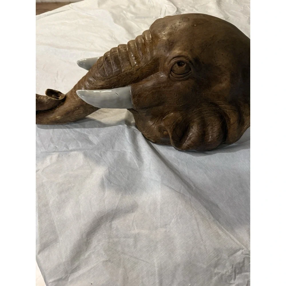 Elephant‎ Wall Hook Safari Decor Faux Wood Resin Head Trophy Head Animal Wall